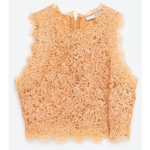ZARA lace trim embroidery orange top
